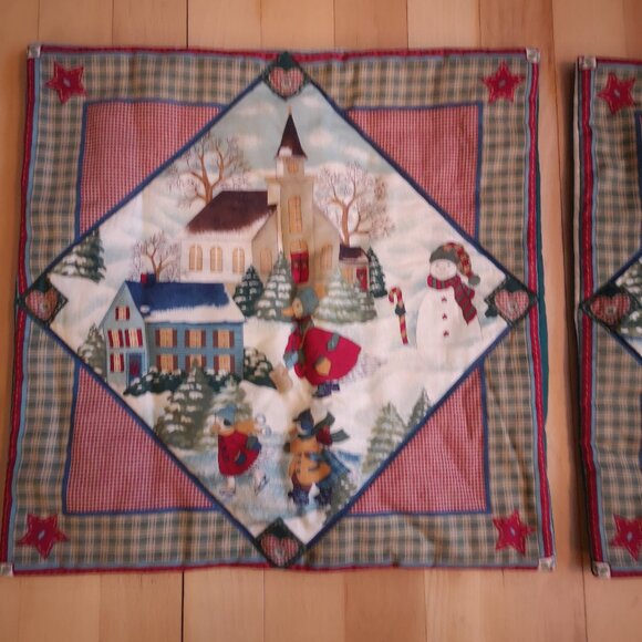 2 - Winter / Holiday Themed 15x15" Quilted Pillow Covers (Only) Red Green White - Picture 2 of 6